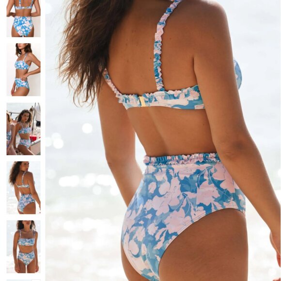 NWT ANTHRO HUTCH Siggi Ruffle High-Waist Bikini // Vintage Floral // Size Medium - Picture 5 of 7